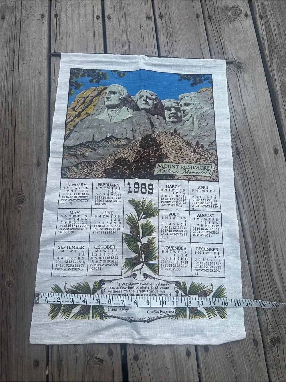Vintage 1989 Mount Rushmore Tea Towel Calendar